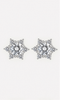 Pair of silver star-shaped earrings on a light gray background