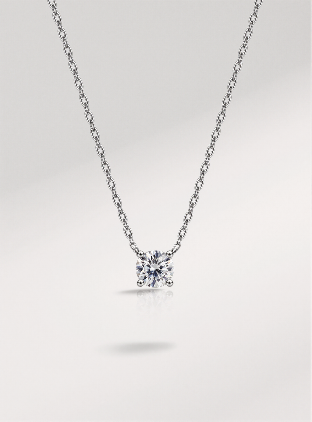 moissanite necklace on a light gray background