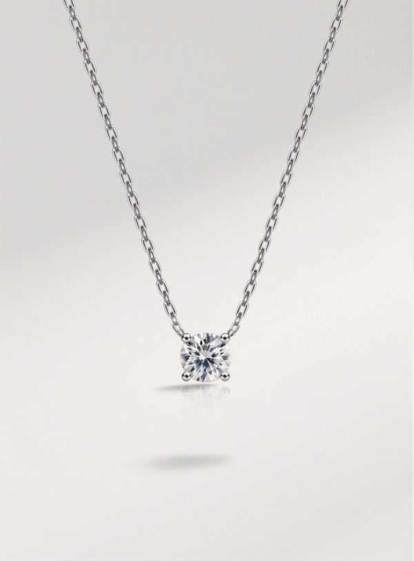 moissanite necklace on a light gray background