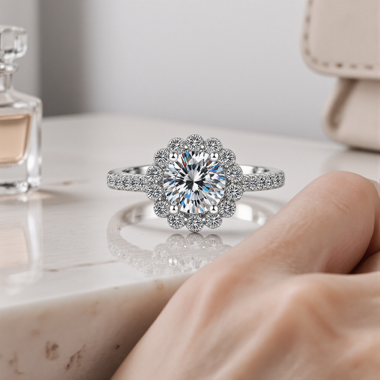 Radiant Moissanite Halo Ring